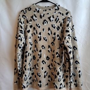Tribal Womens Leopard Print Fuzzy Mock Neck Sweater Size M NWT